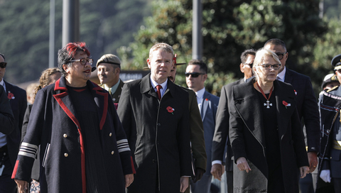 Prime Minister Chris Hipkins (centre) at the National Commemorative Service for Anzac Day in Wellington.