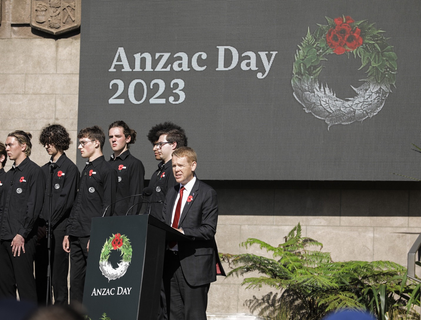 Prime Minister Chris Hipkins speaks at the service.